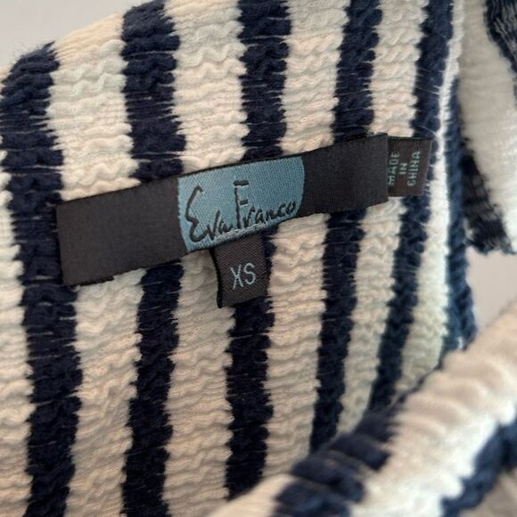 Eva Franco Keely Striped Bow Back Ruffle Top Navy Blue & White Stripe Size XS - Picture 7 of 8